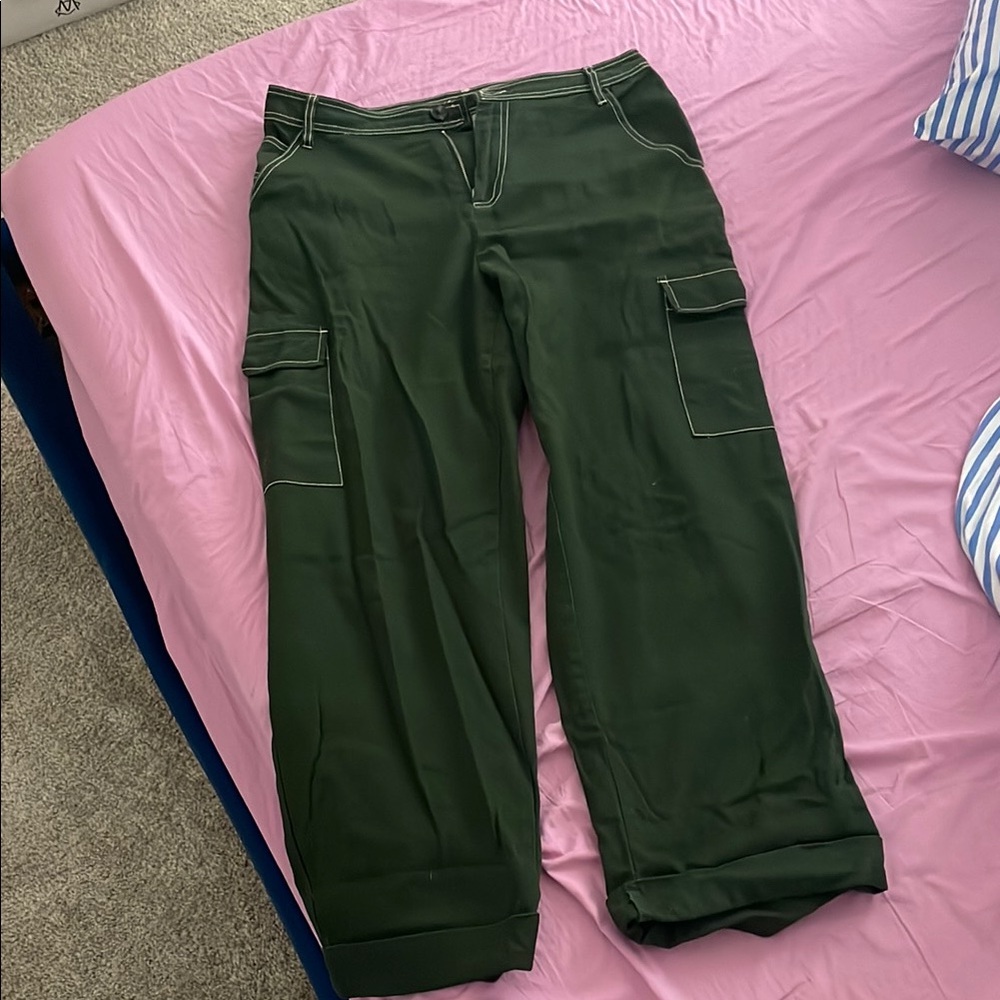 Sandy Liang Forest Green Pants with White Stitching